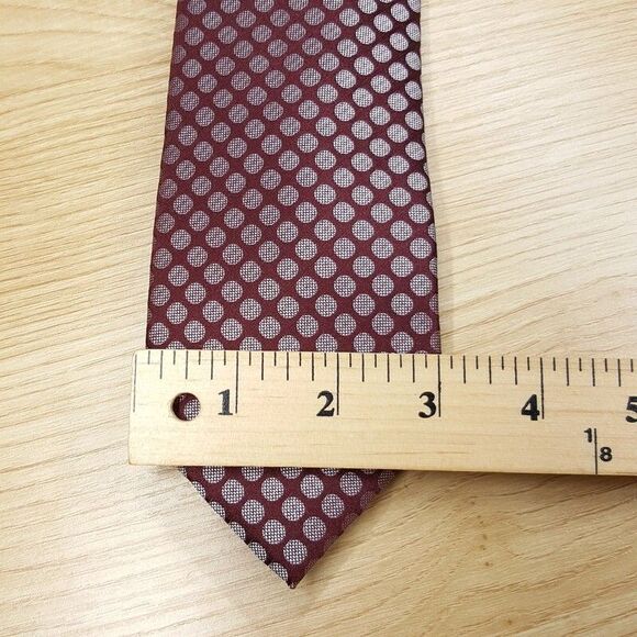 PERRY ELLIS Mens Neck Tie Burgundy Dot Pattern Woven Maroon - Picture 4 of 5